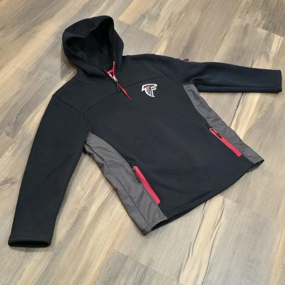 Atlanta Falcons NFL Full Zip Black Red Hoodie Hooded‎ Sweatshirt Pockets Warm XL